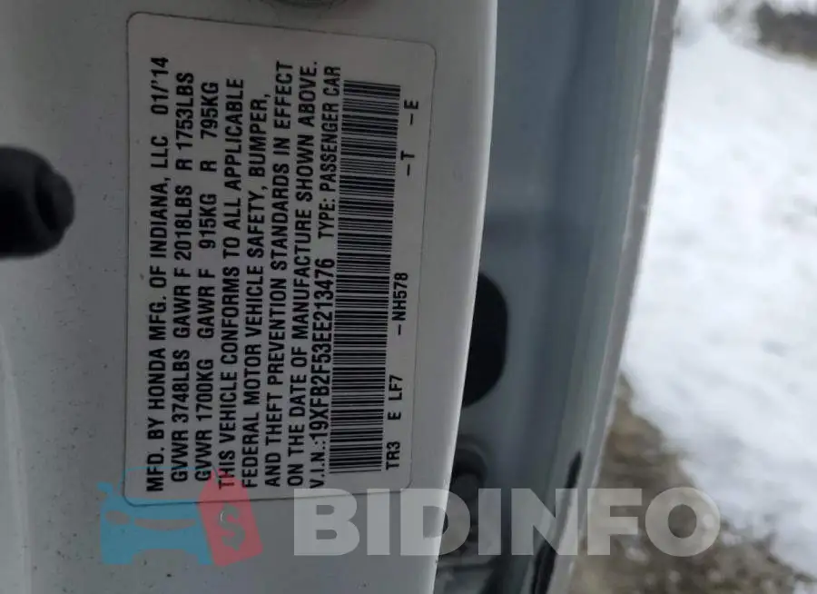 19XFB2F53EE213476 Photo# 12