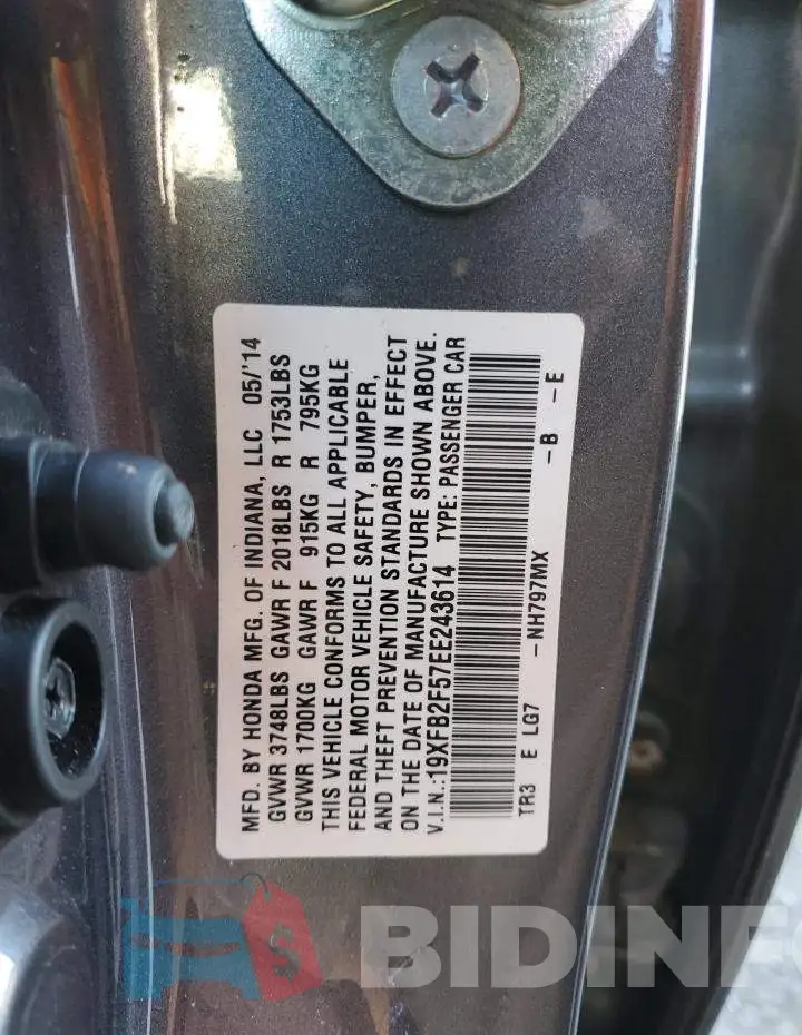 19XFB2F57EE243614 Photo# 12