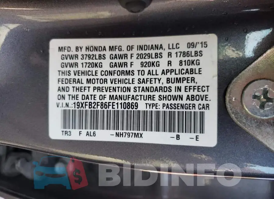 19XFB2F86FE110869 Photo# 13
