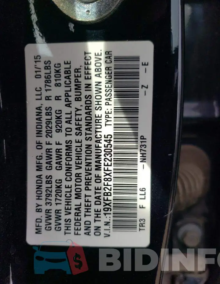 19XFB2F8XFE230545 Photo# 12