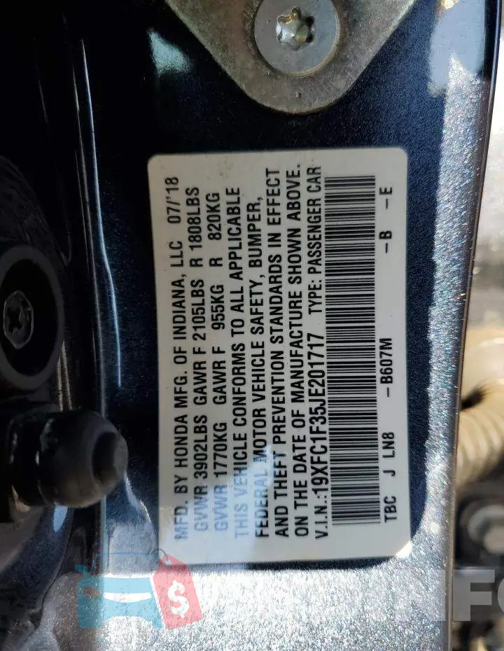 19XFC1F35JE201717 Photo# 12
