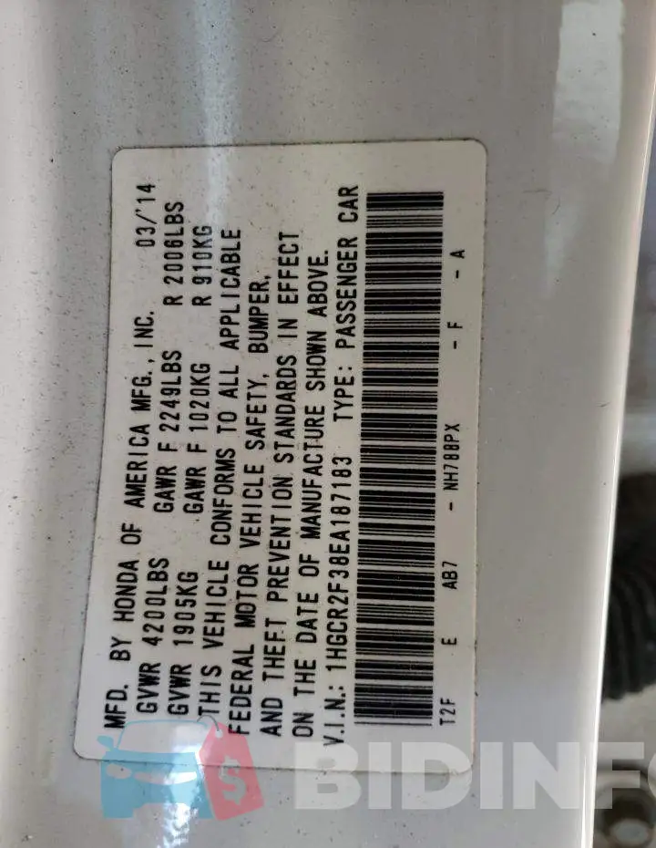 1HGCR2F38EA187183 Photo# 12