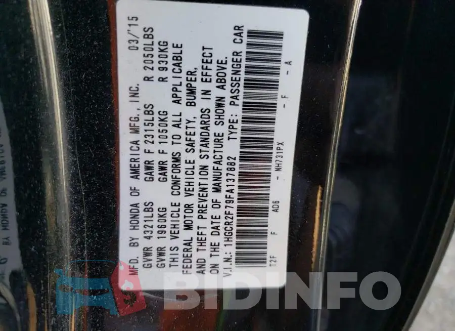 1HGCR2F79FA137882 Photo# 12