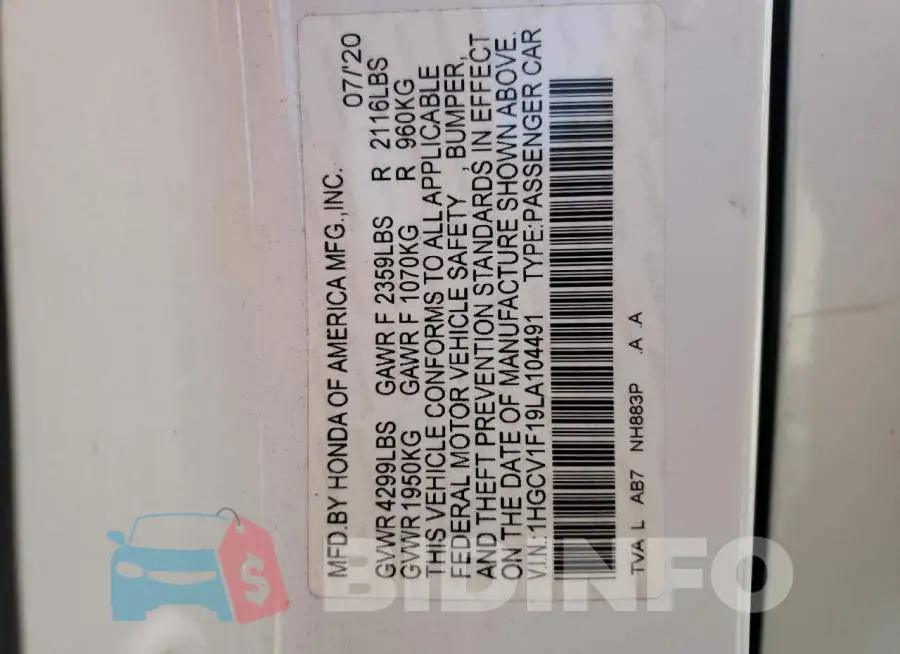 1HGCV1F19LA104491 Photo# 13