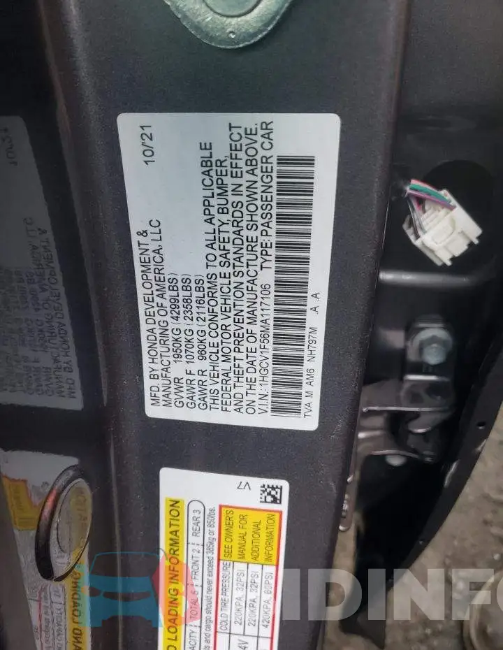 1HGCV1F56MA117106 Photo# 10