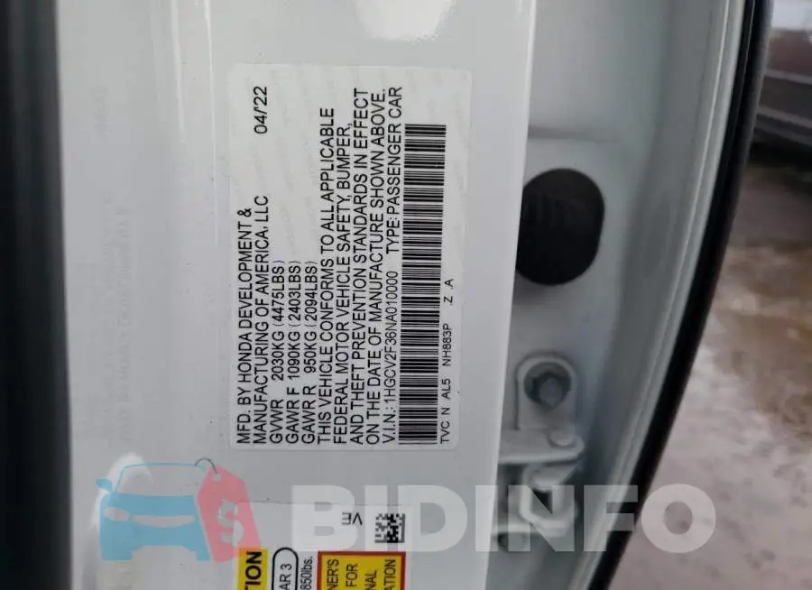 1HGCV2F36NA010000 Photo# 12