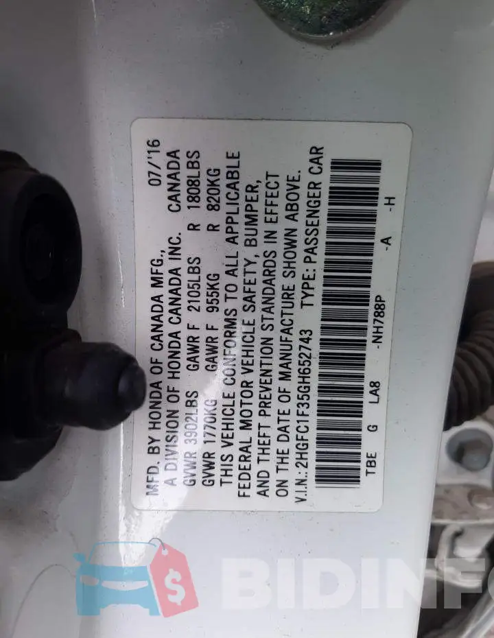 2HGFC1F35GH652743 Photo# 12