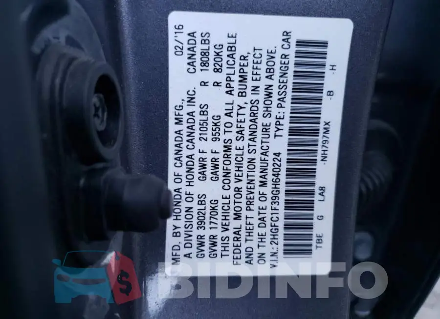 2HGFC1F39GH640224 Photo# 10
