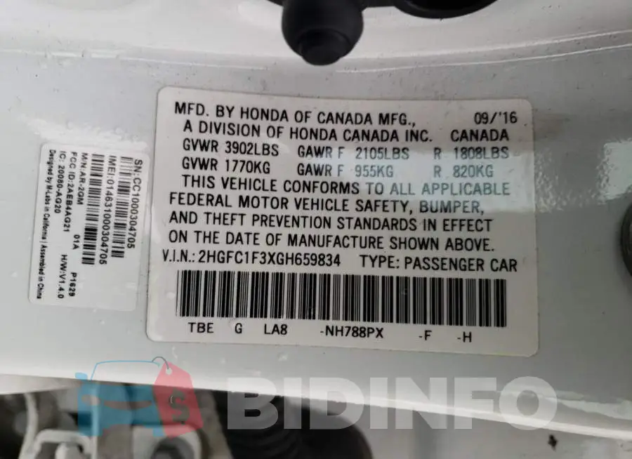 2HGFC1F3XGH659834 Photo# 12
