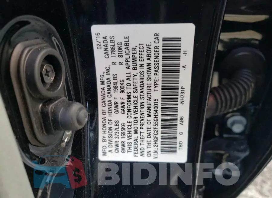 2HGFC2F55GH540015 Photo# 12