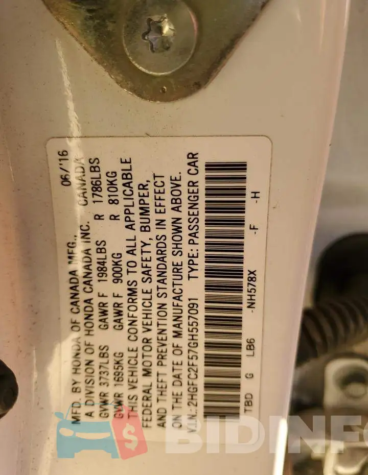 2HGFC2F57GH557091 Photo# 12