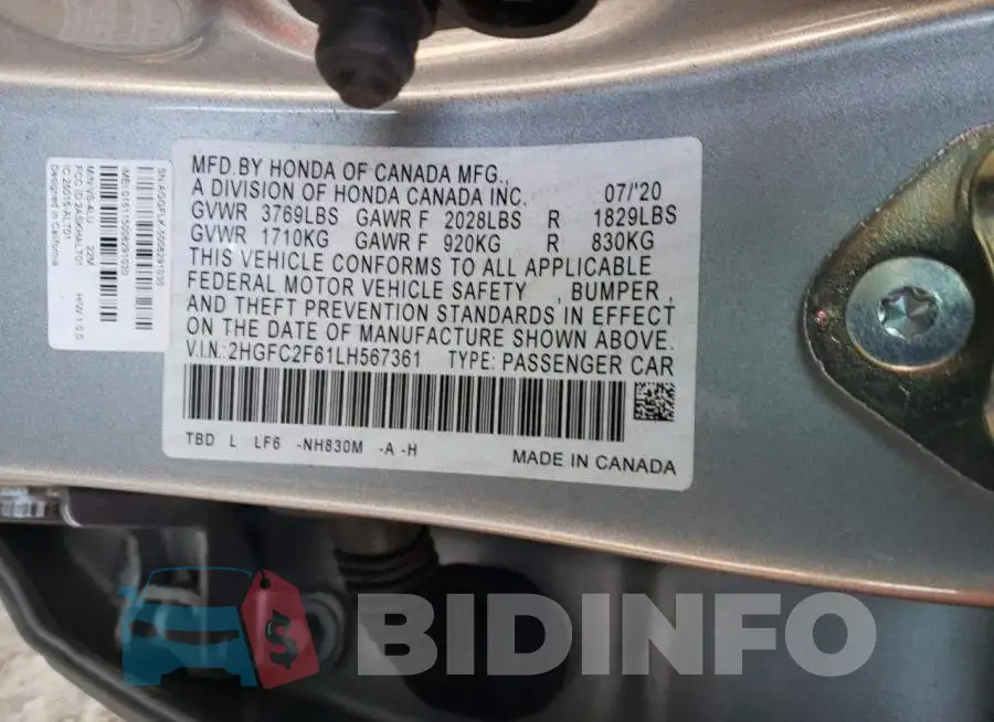 2HGFC2F61LH567361 Photo# 13