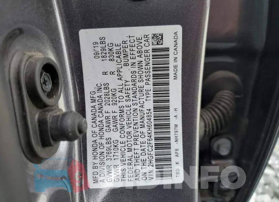 2HGFC2F64KH604854 Photo# 12