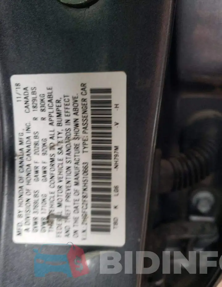 2HGFC2F87KH510663 Photo# 12