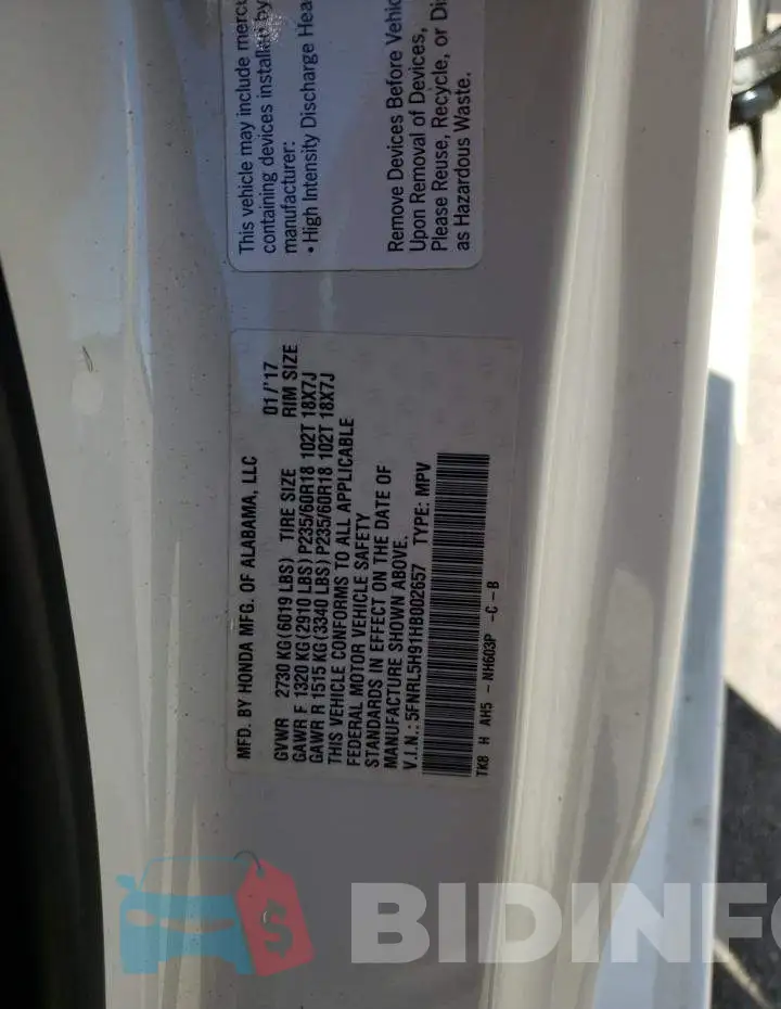 5FNRL5H91HB002657 Photo# 14
