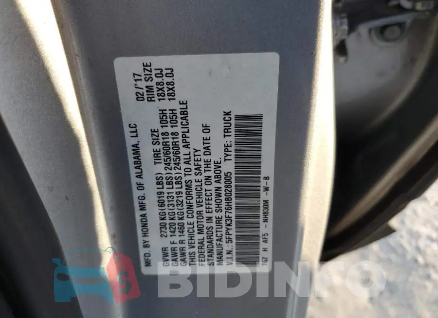 5FPYK3F76HB028005 Photo# 12