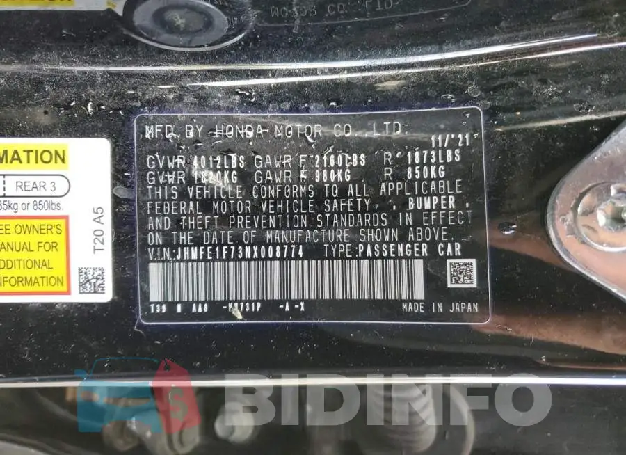 JHMFE1F73NX008774 Photo# 12