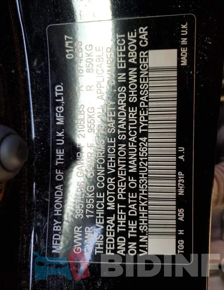 SHHFK7H53HU215624 Photo# 12