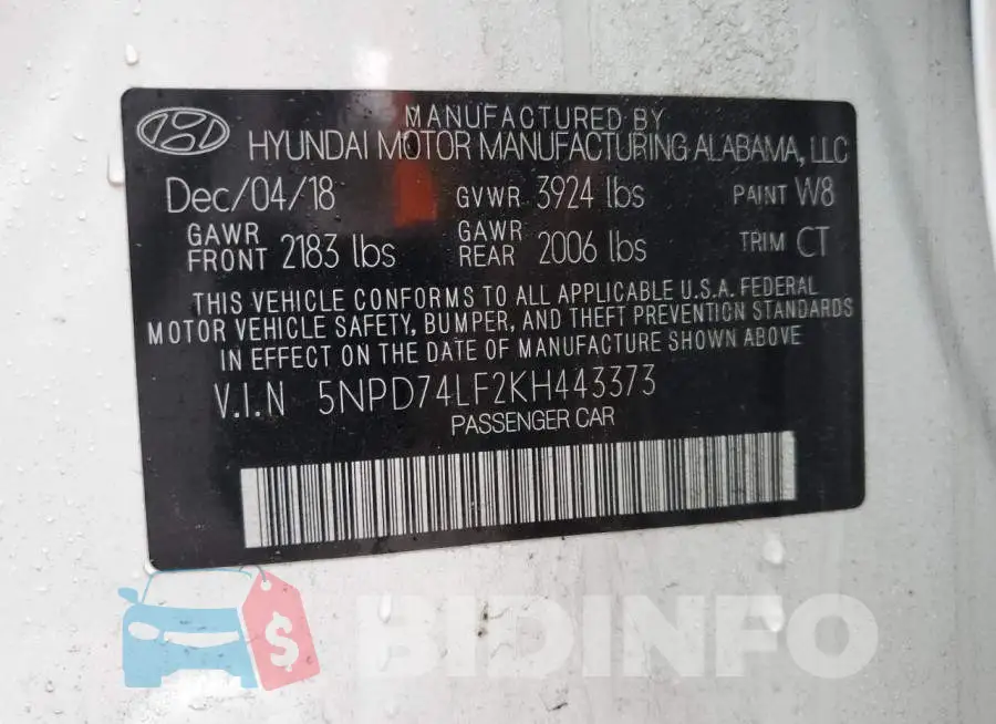 5NPD74LF2KH443373 Photo# 12