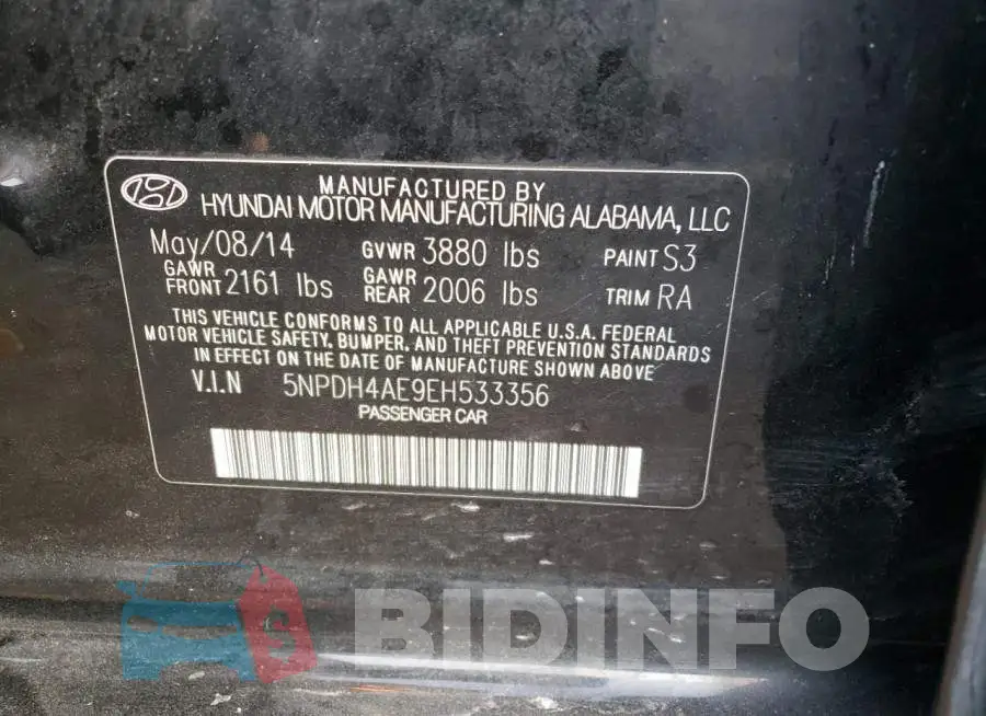 5NPDH4AE9EH533356 Photo# 12