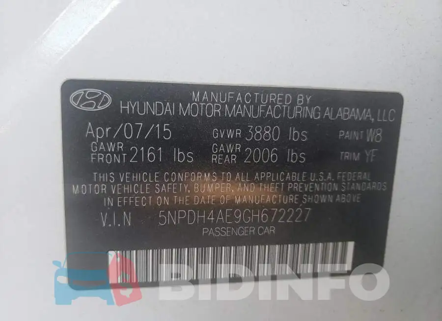 5NPDH4AE9GH672227 Photo# 10