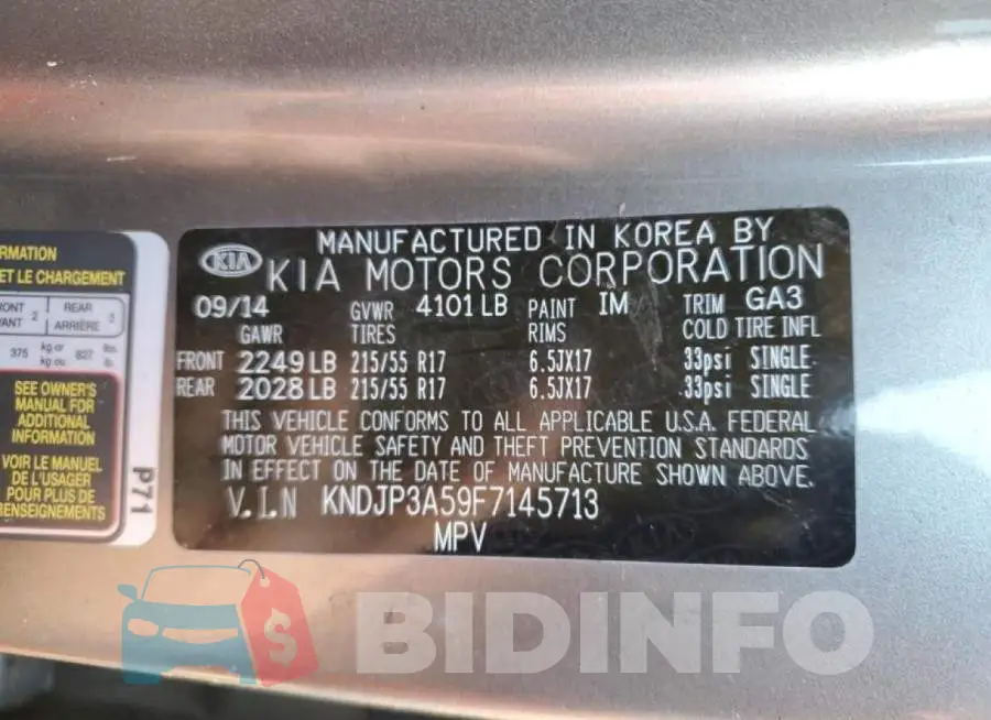 KNDJP3A59F7145713 Photo# 12