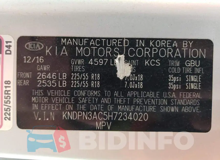 KNDPN3AC5H7234020 Photo# 13