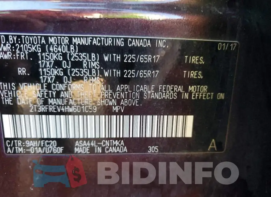 2T3RFREV4HW601059 Photo# 13