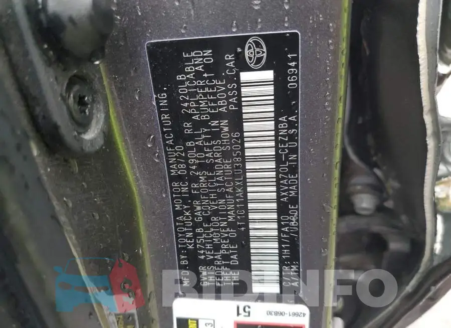 4T1C11AKXLU385026 Photo# 12