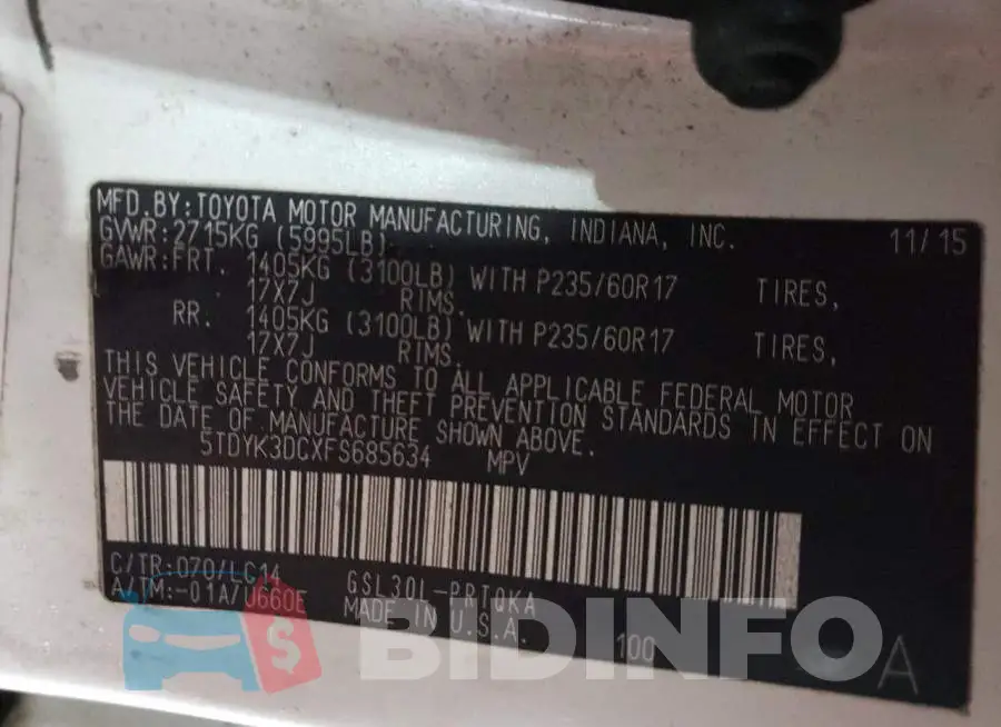 5TDYK3DCXFS685634 Photo# 14