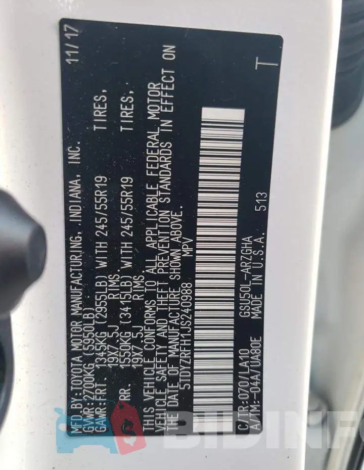 5TDYZRFH1JS240988 Photo# 13