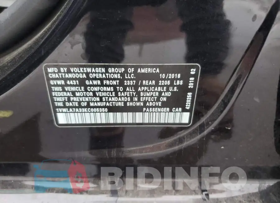 1VWLA7A33KC005350 Photo# 13