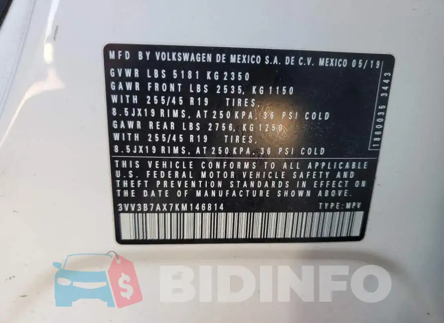 3VV3B7AX7KM146814 Photo# 14