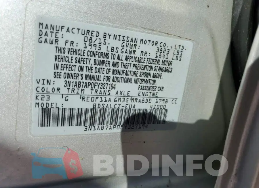 3N1AB7AP0FY327194 Photo# 12