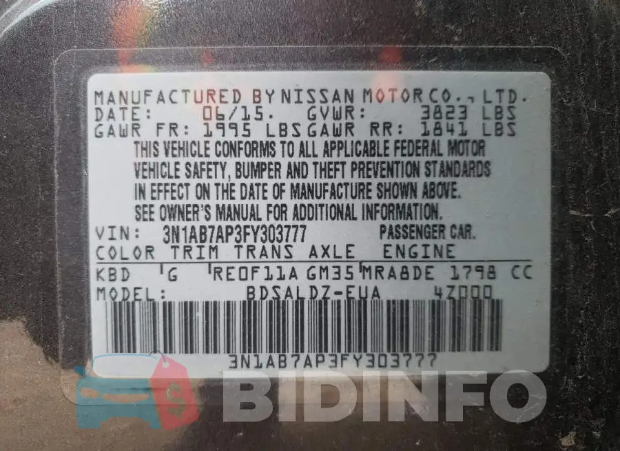 3N1AB7AP3FY303777 Photo# 12
