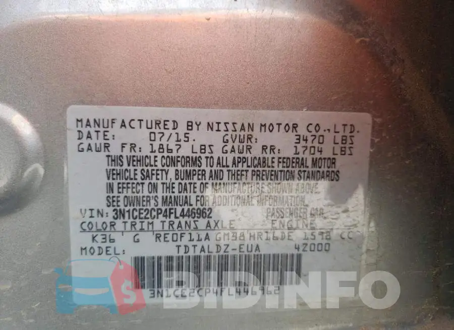 3N1CE2CP4FL446962 Photo# 10
