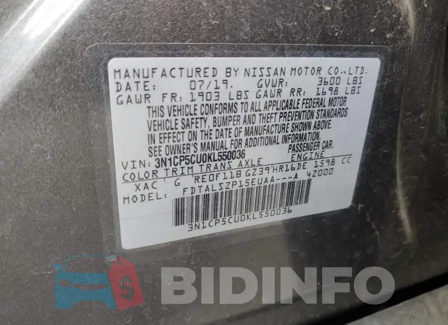 3N1CP5CU0KL550036 Photo# 10