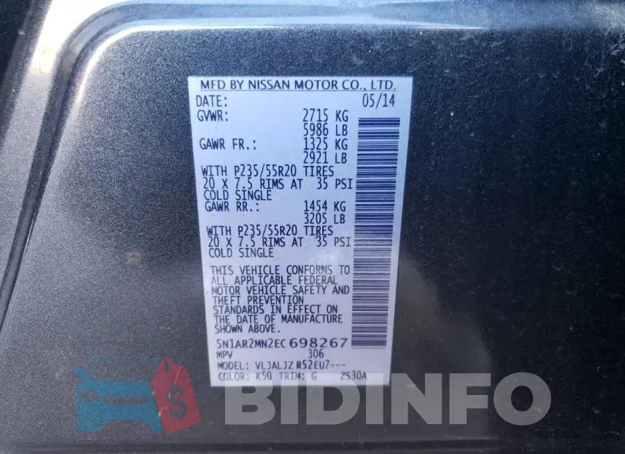 5N1AR2MN2EC698267 Photo# 13
