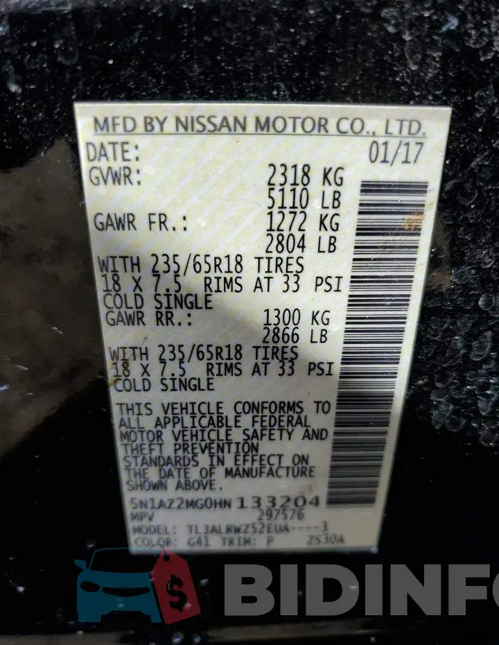5N1AZ2MG0HN133204 Photo# 13