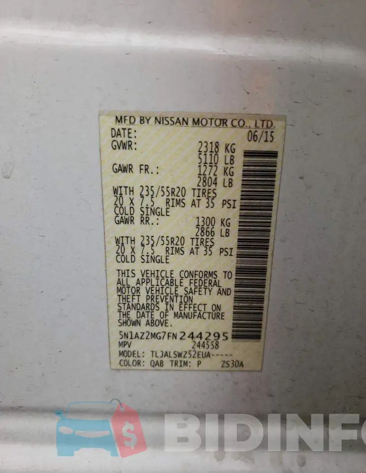5N1AZ2MG7FN244295 Photo# 13