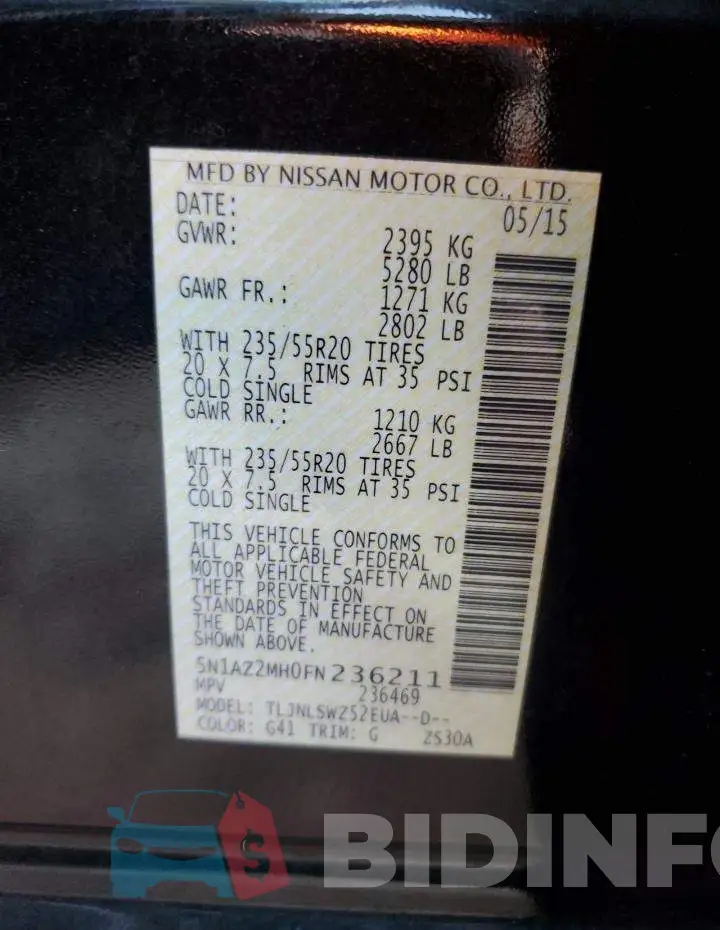 5N1AZ2MH0FN236211 Photo# 13