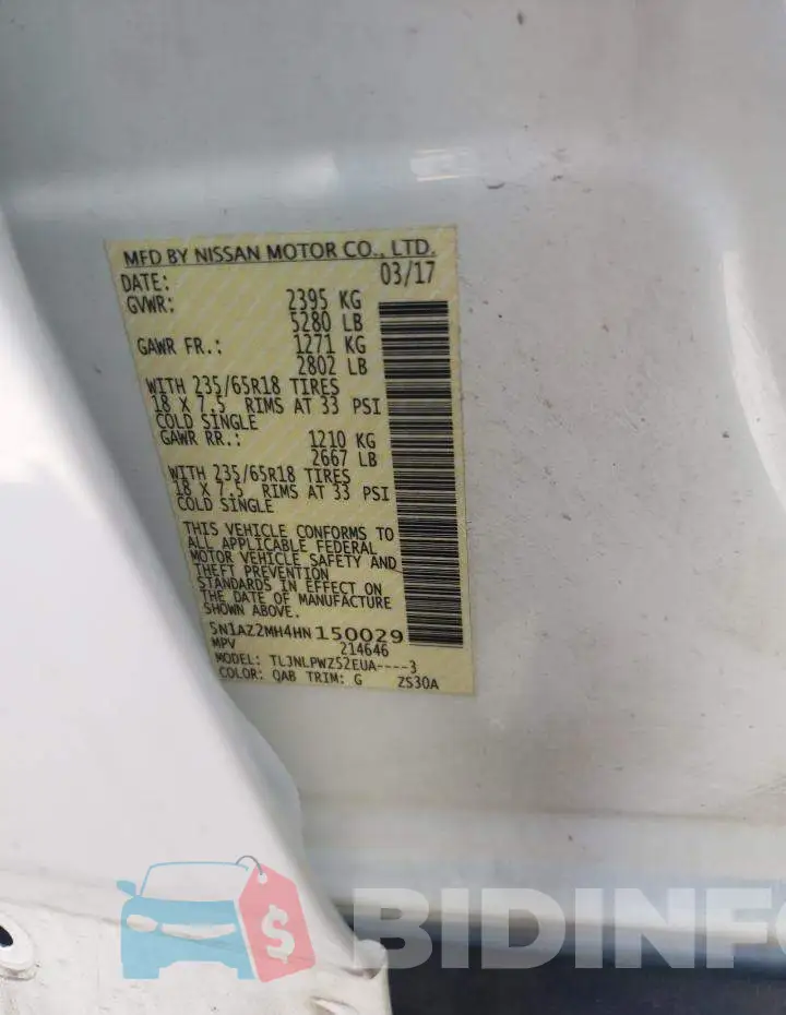 5N1AZ2MH4HN150029 Photo# 10