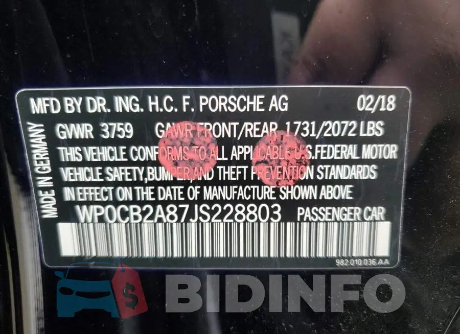 WP0CB2A87JS228803 Photo# 13