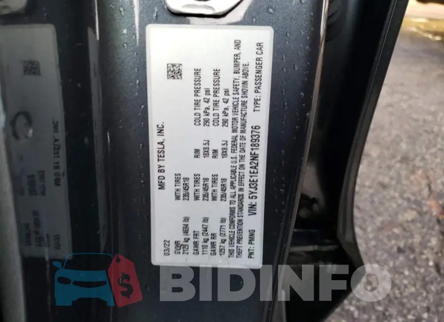 5YJ3E1EA2NF189376 Photo# 12