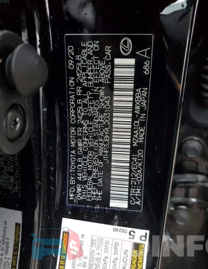 JTHP3JBH9L2031043 Photo# 12