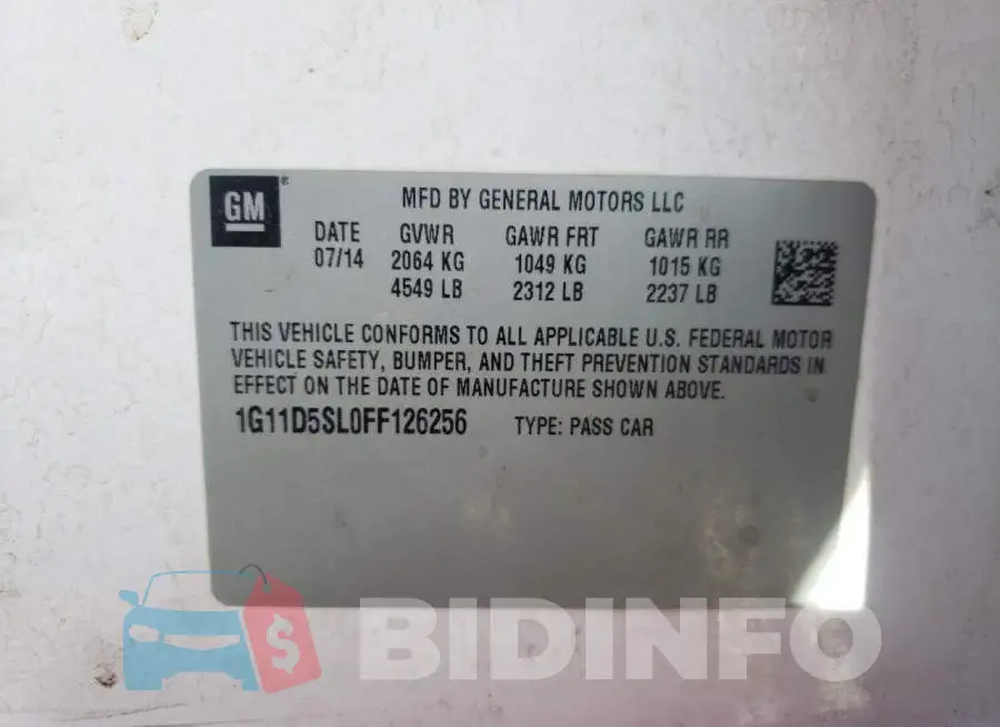 1G11D5SL0FF126256 Photo# 13