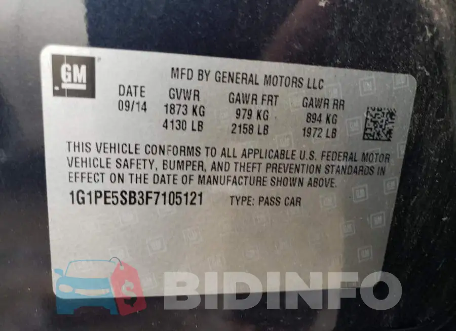 1G1PE5SB3F7105121 Photo# 12