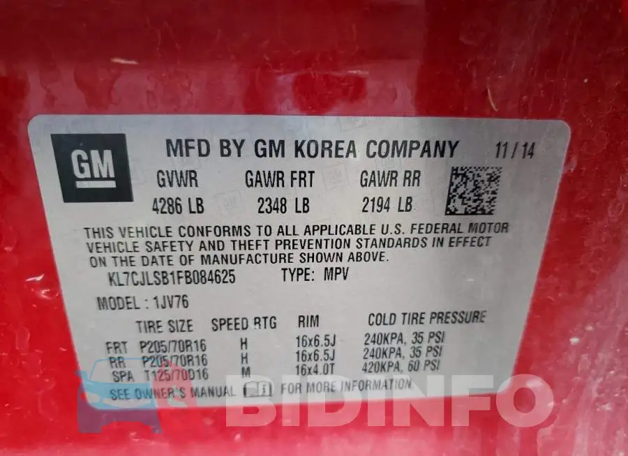 KL7CJLSB1FB084625 Photo# 13