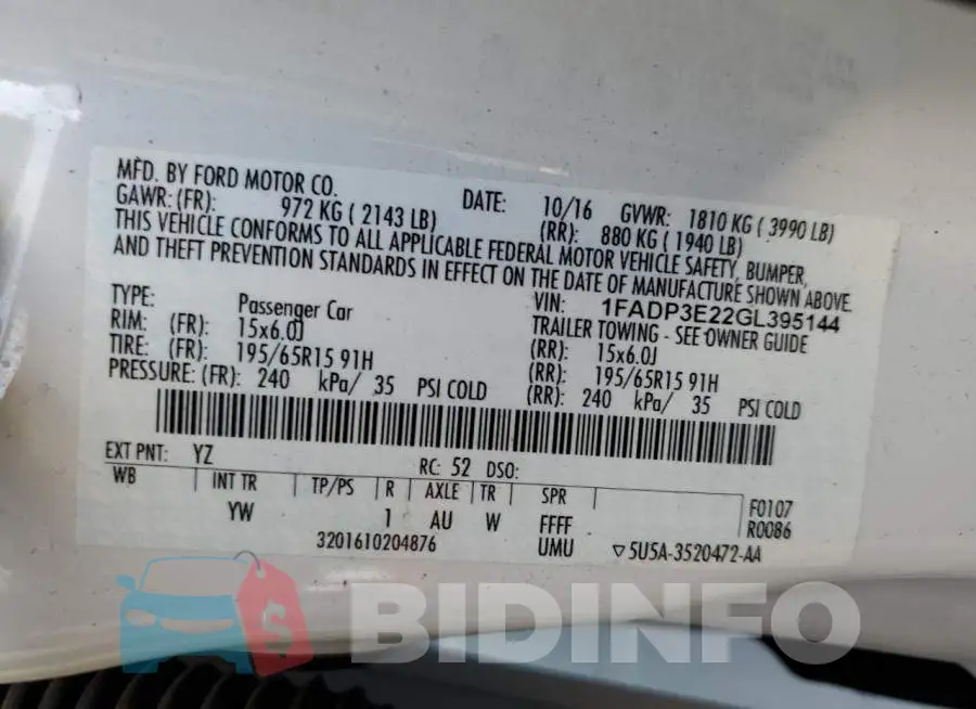 1FADP3E22GL395144 Photo# 12