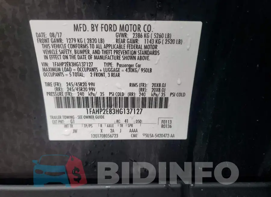 1FAHP2E83HG137127 Photo# 12